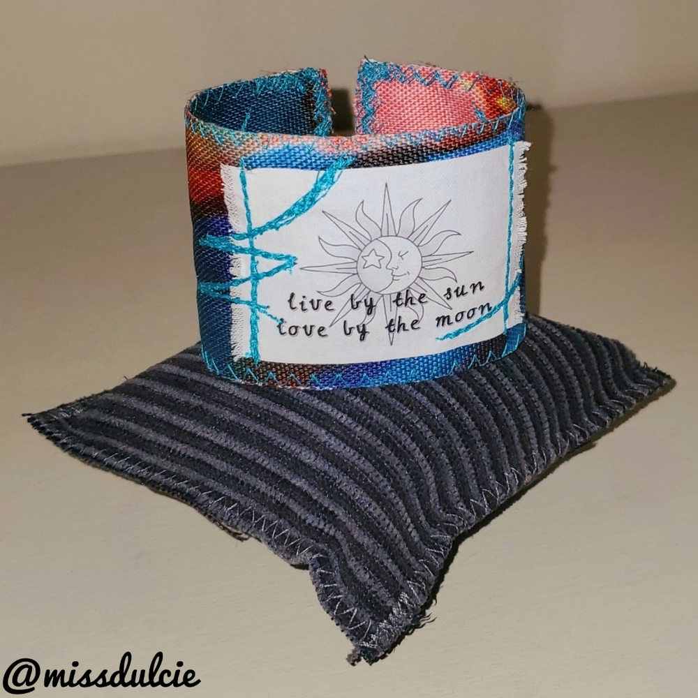 Sun & Moon Cuff Bracelet Wide Tie Dye Fabric Print - Picture 2 of 12